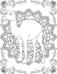 Camel on Mandala Coloring Page. Printable Coloring Worksheet for Adults and Kids. Educational Resources for School and Preschool. Mandala Coloring for Adults

