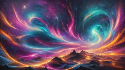 Fototapeta premium Psychedelic Vortex: Colorful Swirl Patterns in Vibrant Futuristic Sky