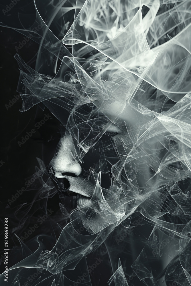 Poster overlapping lines and confusing figures depict the chaos of a troubled mind.