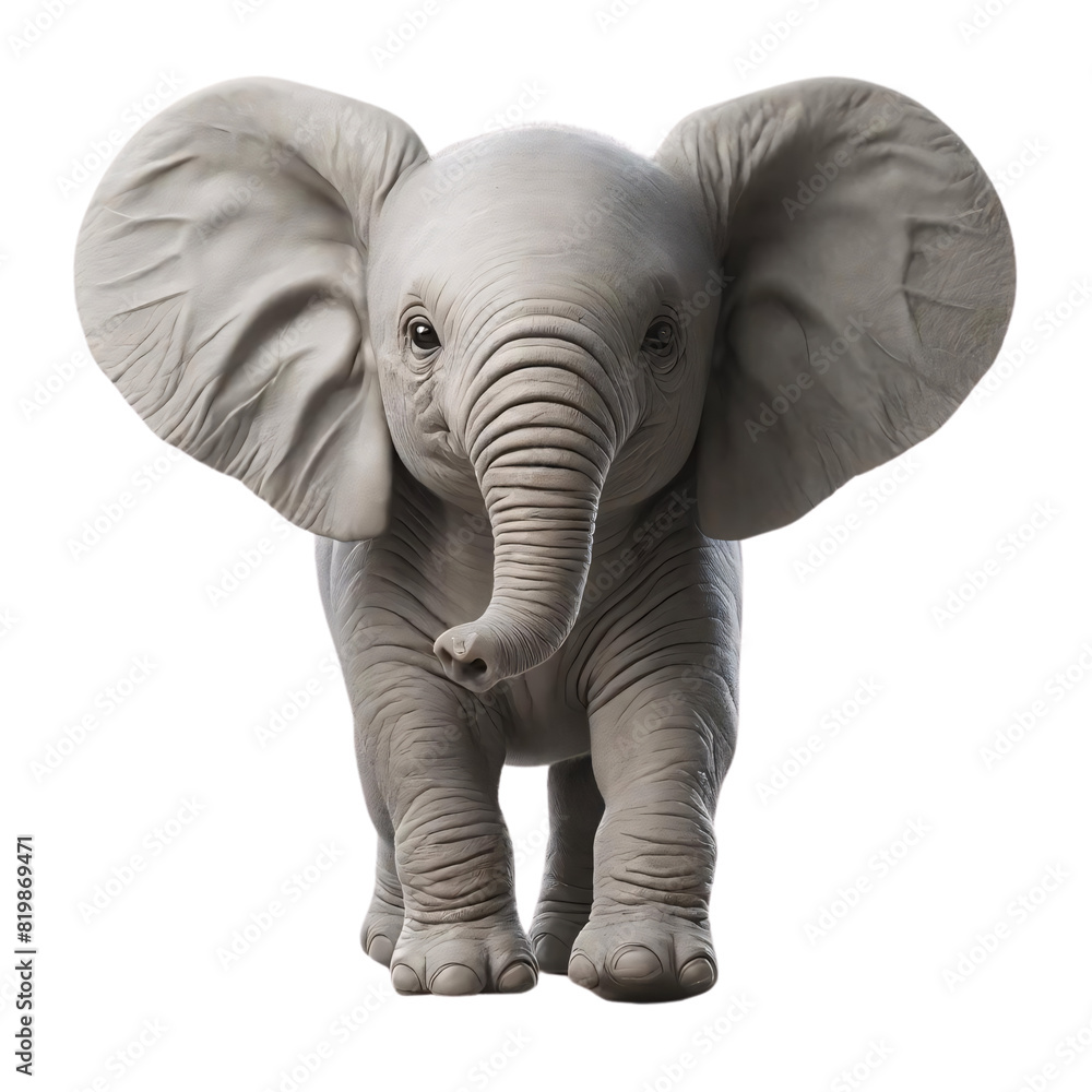 Poster realistic 3d rendering of a baby elephant standing frontally on a transparent background. the elepha