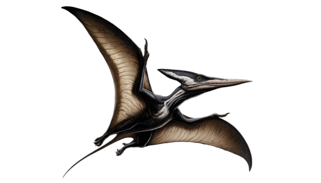 Pteranodon, a prehistoric flying reptile, soaring with its wings fully extended on a transparent background