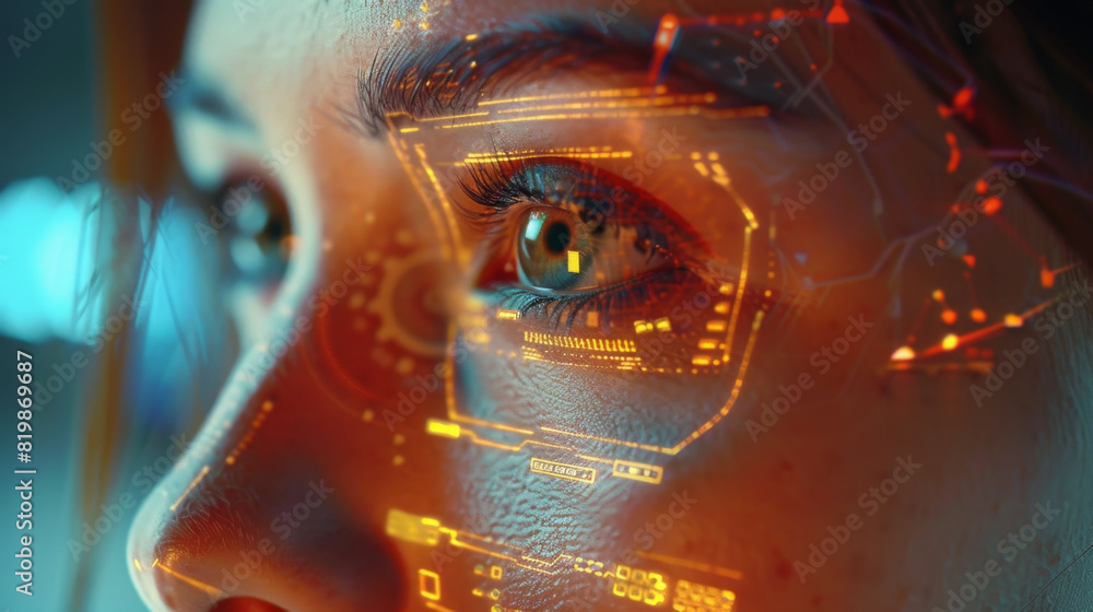 Aufkleber close-up of security system scanning person's face for identity verification