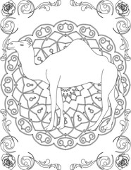 Camel on Mandala Coloring Page. Printable Coloring Worksheet for Adults and Kids. Educational Resources for School and Preschool. Mandala Coloring for Adults
