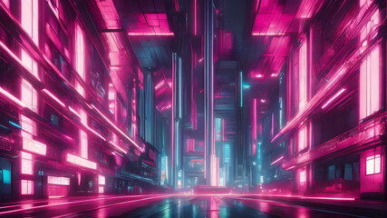 Urban Night Glow: Synthwave Cityscape with Laser Lights and Highways