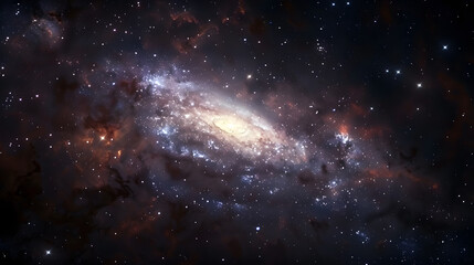 A starry night sky with a large spiral galaxy in the center