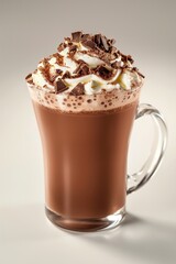 A glass of chocolate milk with whipped cream on top