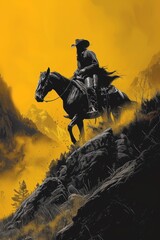 Fototapeta premium A man riding a horse on top of the mountain, AI