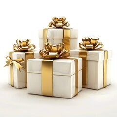 white gift boxes with a gold bow on a white background