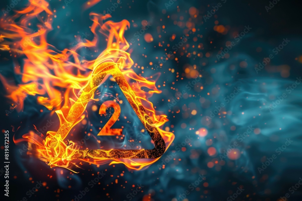 Poster a triangle shape with flames burning inside, perfect for design projects or concepts related to ener