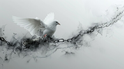 Chains transforming into a white bird, symbolizing freedom and liberation.