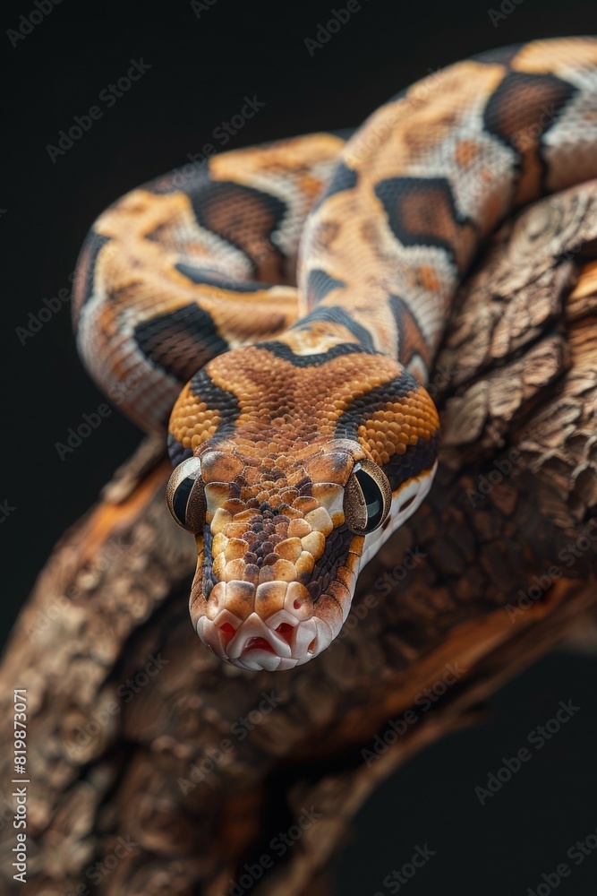 Poster a close up image of a snake on a branch. suitable for nature and wildlife themes