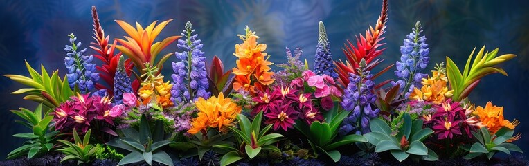 Obraz premium A colorful arrangement of exotic flowers in full bloom during sunset