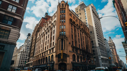 Fototapeta premium A large building with a yellow sign on the front