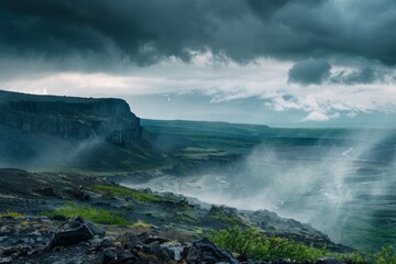 Fototapeta premium Majestic mountain landscape showcasing the beauty of nature with lush greenery and beautiful skies.