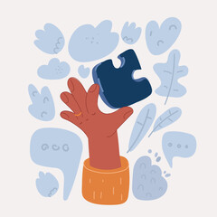Cartoon vector illustration of Hand holding puzzle piece