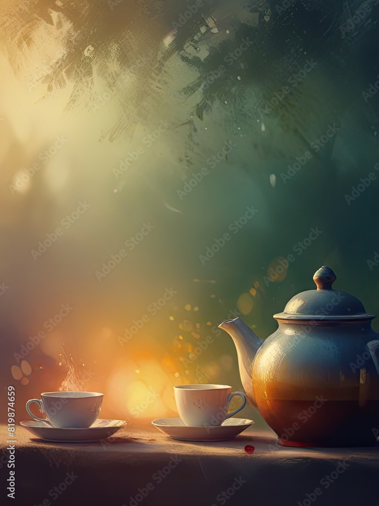 Wall mural teapot and cup of tea