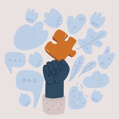 Cartoon vector illustration of hand holding puzzle piece