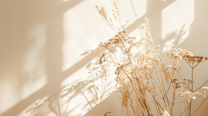Light brown plant in a serene, minimalistic space, white wall, and natural light interplay.
