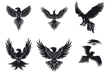 Obraz premium Black bird silhouettes on a clean white background, suitable for various design projects