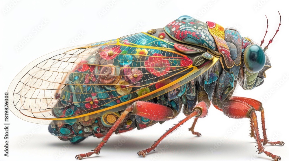 Poster a colorful insect with many colors and patterns on its body, ai