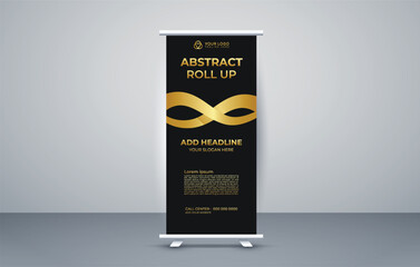 Black and Golden Roll Up Banner with Fully Editable Vector or EPS