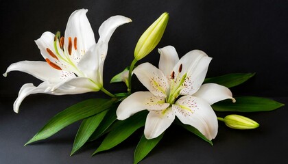 composition of lily flowers on a black background