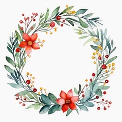 christmas wreath in watercolor illustration