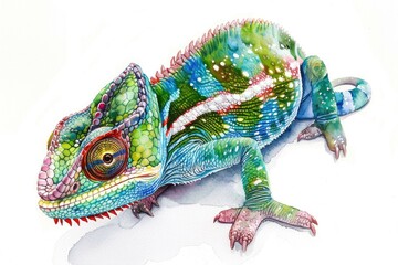 Obraz premium A painting of a chameleon on a white background. Suitable for educational materials