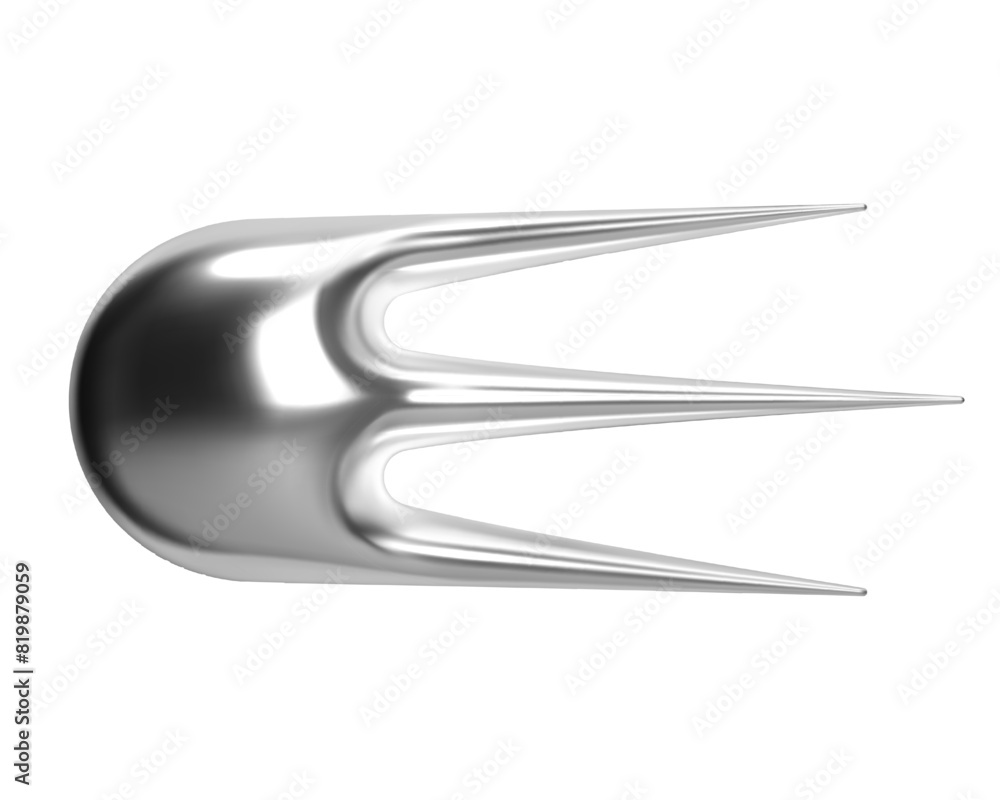 Aufkleber 3d y2k chrome abstract shape of falling star or comet with shiny metallic glossy silver surface. iso