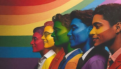 queer people on the background of the lgbt flag, shadows and silhouettes, equal rights, pride month