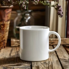 coffee mug mock in blank white over a table