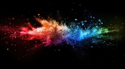 Naklejka premium Colorful and dynamic horizontal rainbow powder splash design, ideal for use in posters, flyers, or social media graphics. 