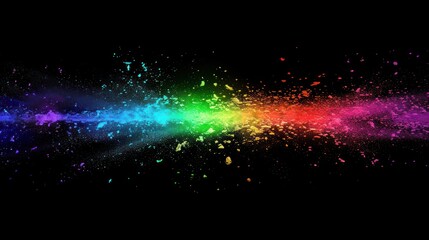 Colorful and dynamic horizontal rainbow powder splash design, ideal for use in posters, flyers, or social media graphics.
