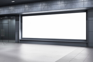 Spacious urban billboard in a sleek modern building lobby. Advertising and interior design concept. 3D Render