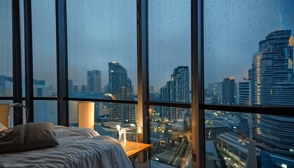 "Urban Oasis: Rainy-Day Retreat with Cityscape Views"
