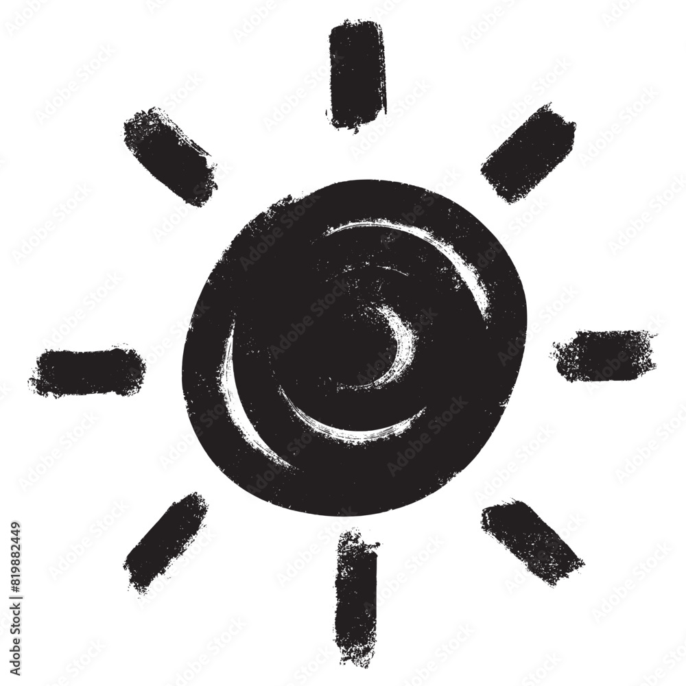 Wall mural doodle sketch style of sun cartoon hand drawn illustration for concept design. bold brush drawn sun.