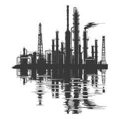 Obraz premium Silhouette Oil refinery industry black color only