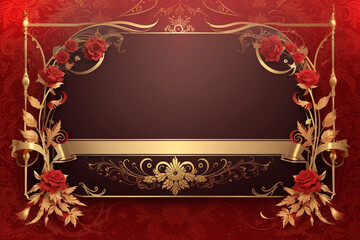 Black and Red banner with luxurious bright gold ornaments and large empty place for your text, Generative AI
