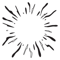 Doodle sketch style of Starburst, sunburst,  Element Fireworks Black Rays. Comic explosion effect. Radiating, radial lines. cartoon hand drawn illustration for concept design.