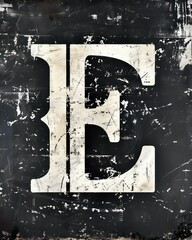 e capital letter in white distressed grunge on a black background
