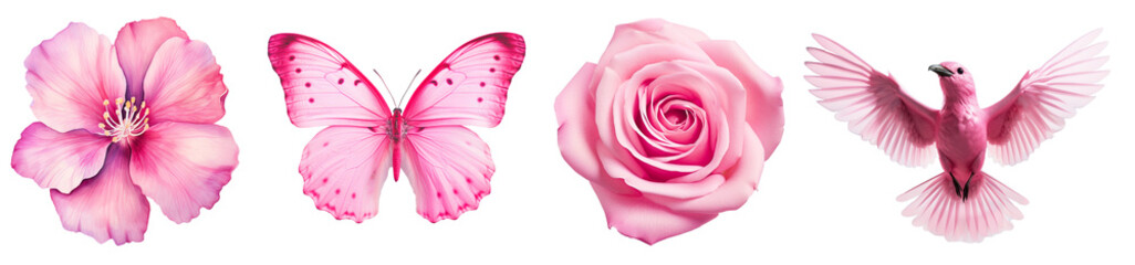 Set of pink fashion objects on png background. Ideal set for design and collage art. Pink aesthetic trends.