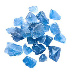 Obraz premium Top view blue crystals scattered isolated on transparent background