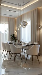 Fototapeta na wymiar interior modern dinner room with white shades and smooth colors