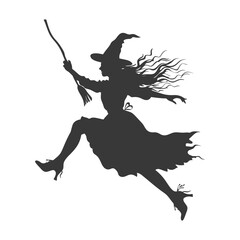 Silhouette witch in action full body black color only