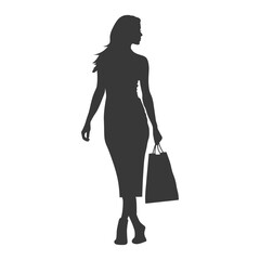 Silhouette Woman with Shopping bag full body black color only