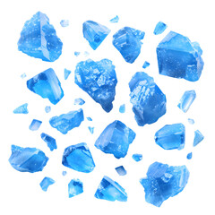 Naklejka premium Top view blue crystals scattered isolated on transparent background