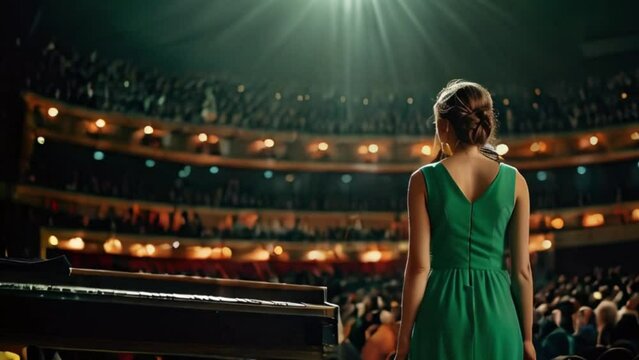 Female Singer Performing on Stage in a Grand Concert Hall