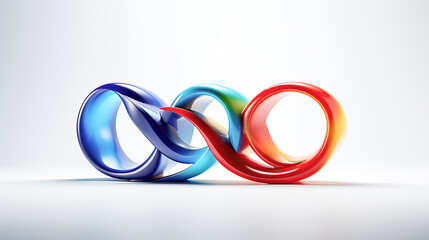 Fototapeta premium Minimalistic white background, dynamic red and blue rings, abstract art, perfect for visual effects.
