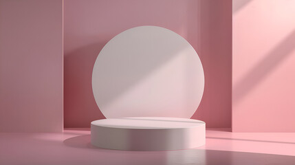 3d render of minimal geometric forms, Pink podium for product presentation, Pink product background stand or podium pedestal on empty display with pastel backdrops