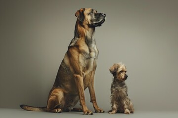Two dogs of different sizes sitting side by side. Suitable for pet-related projects